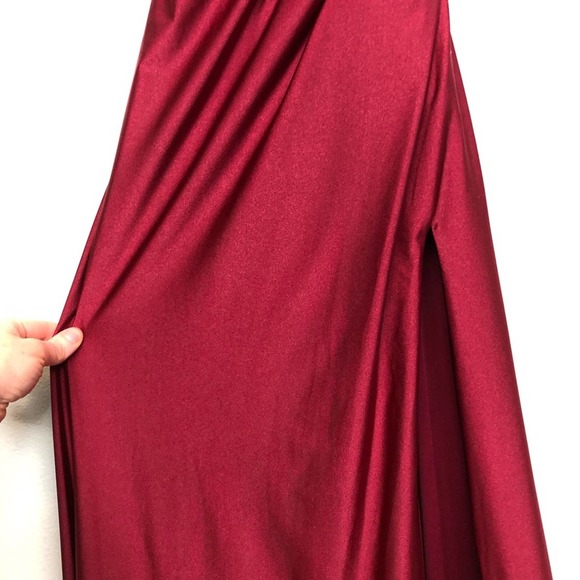 LA FEMME 26141 Burgundy High Neck Low back Gown - Picture 6 of 16